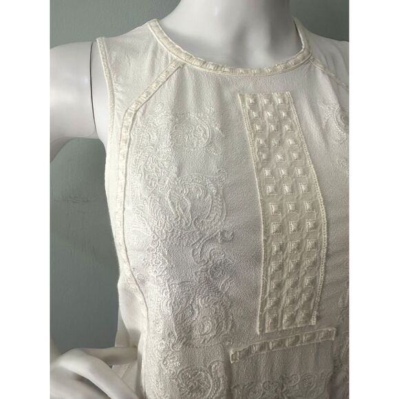 Comptoir Des Cotonniers Cream Embroidery Sleeveless Tank Boho Top size Medium 36 - Picture 5 of 7